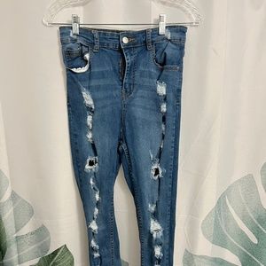 Boohoo High Waist Distressed Skinny Jean
